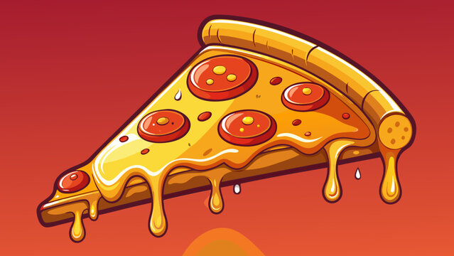 Single slice of pizza glistens with melted cheesy cheese, timeless icon of comfort food, glowing warmth illustrated semi-realistically, abstract balance of flavor, geometry, and inviting everyday beau