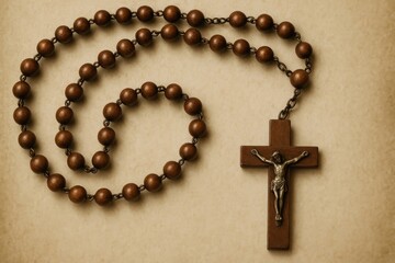 Wooden rosary with crucifix.