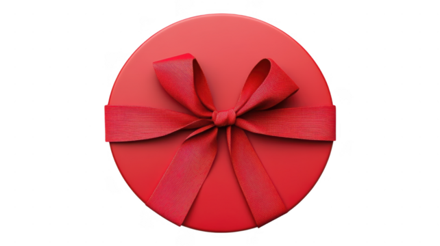 Bright red gift box with a ribbon against an transparent background for festive occasions