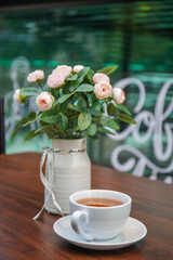 Hot tea on the dining table during lunch