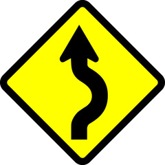 Indonesian Road Sign : Multiple Turns Warning with First Turn to the Right Sign