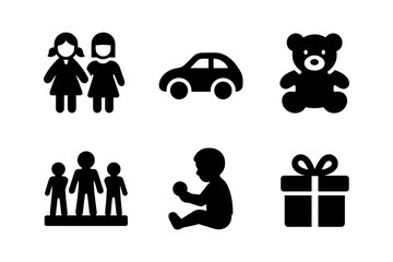 Kids silhouettes: toys and playtime icons for childhood themes