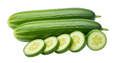 Isolated Cucumbers Whole and Sliced