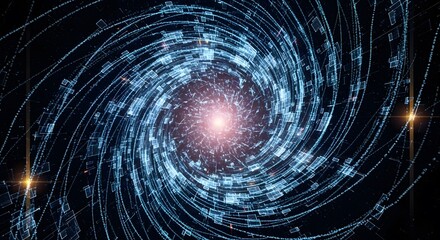 Abstract blue spiral galaxy representing space travel and digital data