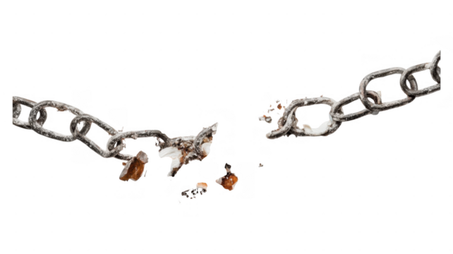 Broken chain link illustrating the concept of disruption and failure in connections