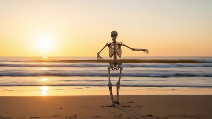 Dancing skeleton on beach at sunset - Powered by Adobe