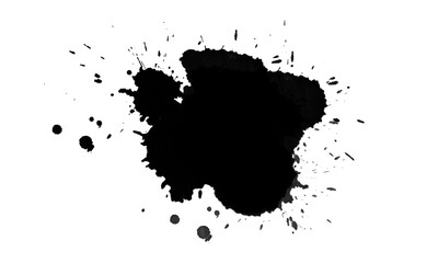 Black Ink Splatter on Transparent Background - Abstract Grunge Paint Stain, Messy Blot, Isolated Design Element