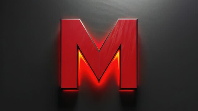 A single letter M lit up by bright red neon lights, perfect for use in modern and trendy designs