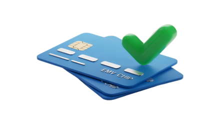 Blue EMV Chip Credit Cards with Green Check Mark