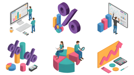 Isometric Business Data Analysis Icons statistics charts