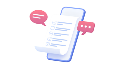 Mobile phone displaying a checklist with chat bubbles