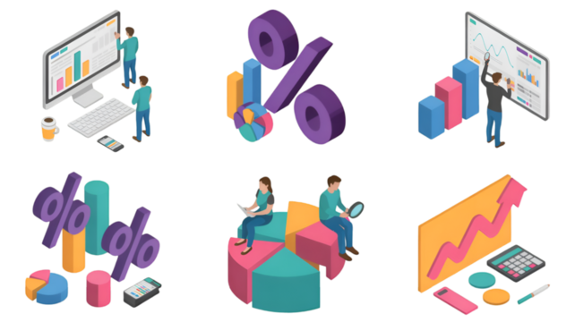 Isometric Business Data Analysis Icons statistics charts