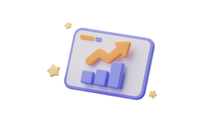 3D financial growth chart with stars on black background