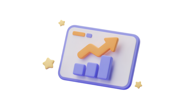 3D financial growth chart with stars on black background