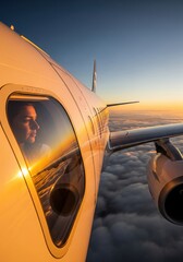 Airplane Passenger's Dreamy View of Vibrant Sunset Sky