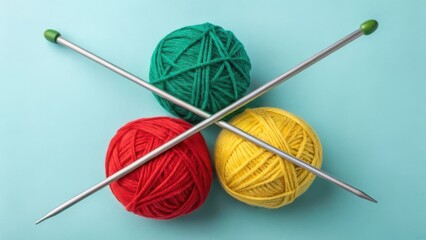 Yarn balls with knitting needles crossed for mock up design