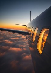 Airplane Passenger's Dreamy View of Vibrant Sunset Sky