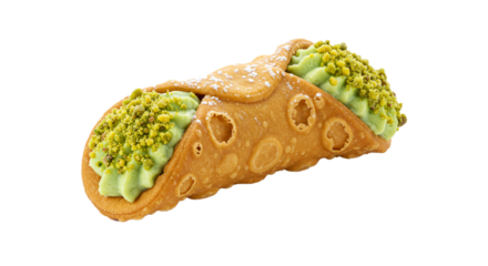 Delicious italian cannoli pastry with pistachio cream dessert food photography close up sweet treat baked goods on transparent background
