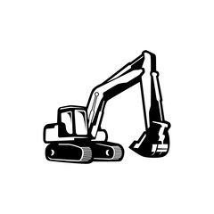 black and white silhouette of an excavator
