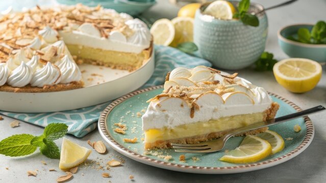 Delicious lemon meringue pie dessert food for mock up design