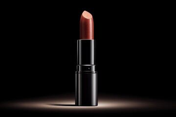 Obraz premium Elegant lipstick in a black tube on a dark background for beauty and cosmetics ads
