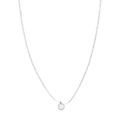 Silver chain necklace with round pendant on transparent background