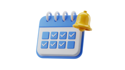 3D Calendar With Multiple Checkmarks And Bell reminder