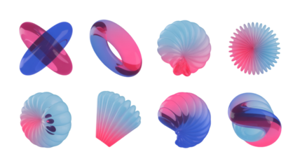 Assortment of 3D Abstract Forms with Blue and Pink Hues