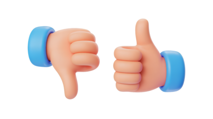 Cartoon Thumbs Up and Thumbs Down Hands gesture approval