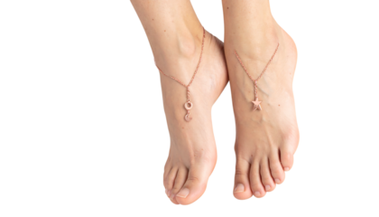 Nklets with Star and Moon Charms on Feet on transparent background