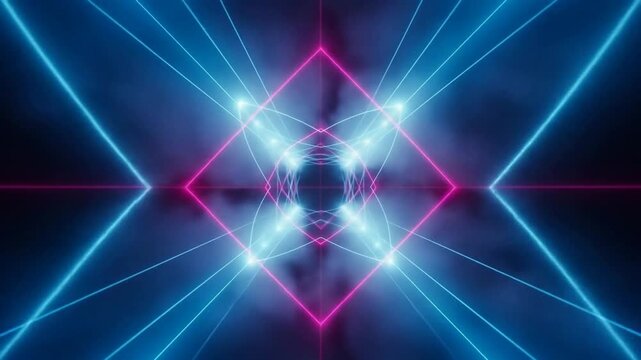 Fly Through Hypnotic Pink and Blue Neon Light Tunnel, Abstract Background Loop