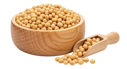 Isolated Soybeans in Wooden Bowl with Scoop