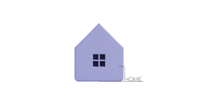 Purple 3D House Icon with Home Text symbol real estate