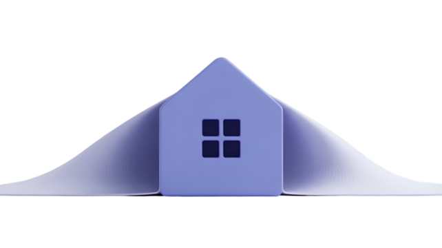Purple 3D House Emerging from Fabric Waves home icon