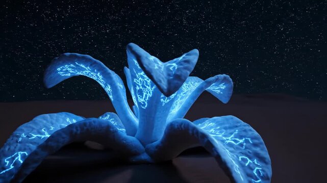 Dynamic Organic Bioluminescent Field Textures Shimmering Under a Starry Desert Night