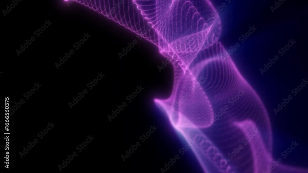 Wall mural soft purple light structures bend and curve across a black background, forming minimal yet intricate