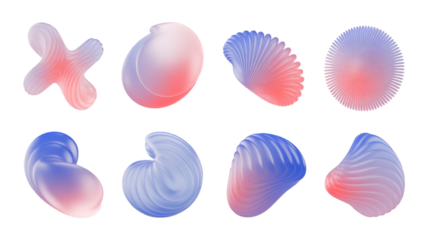 Eight 3D Abstract Forms with Pink and Blue Gradient