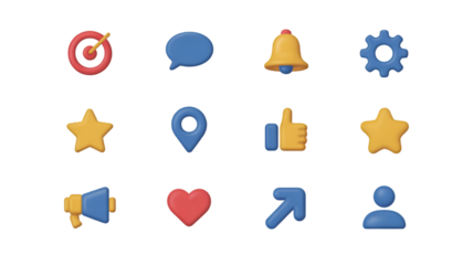 Set of 3D social media and interface icons technology