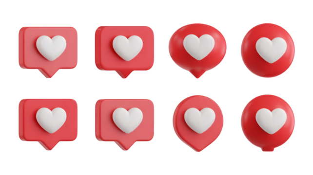 Collection of red heart notification icons like social media