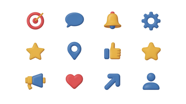 Set of 3D social media and interface icons technology