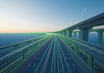 Fototapeta premium Futuristic Highway Overpass System, Digital Art, Abstract Design.