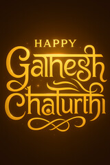 Obraz premium Golden Happy Ganesh Chaturthi Greeting Card with Ornate Typography