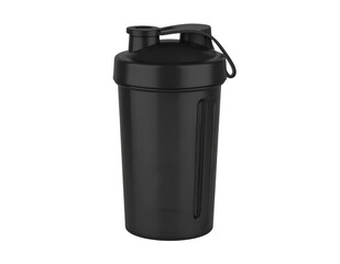 Black protein shaker for fitness, nutrition on transparent background