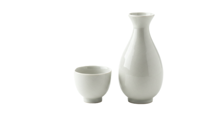 Elegant sake set ceramic bottle and cup japanese drinkware traditional alcohol beverage still life photography on transparent background