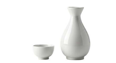Elegant sake set traditional japanese drinkware ceramic bottle and cup for serving rice wine culture on transparent background