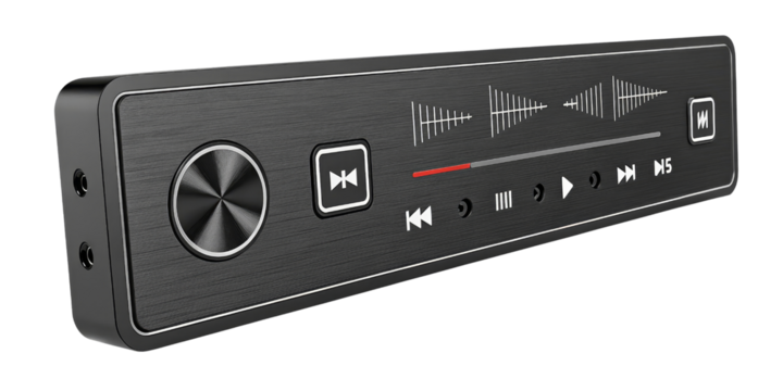 3D Render of Black Music Player Control Panel, Isolated on Transparent Background, digital, audio, interface, Music Player, Control Panel, 3D Render