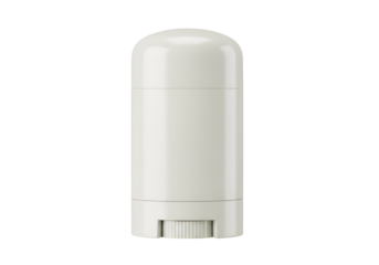 A light gray, smooth, simple deodorant stick container is presented against a pure black background.