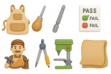 Cute carpenter tools and checklist in 3d cartoon style