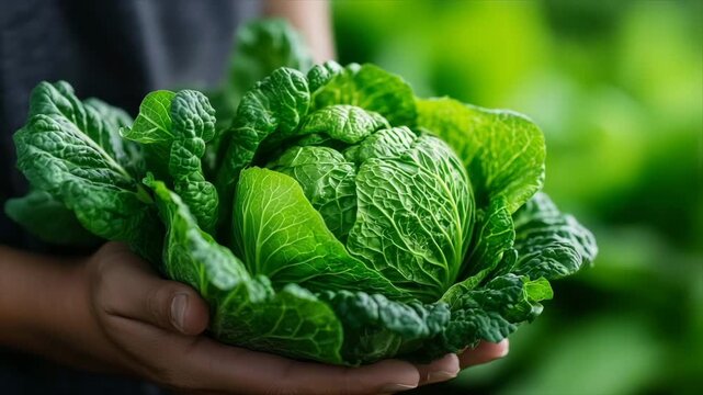 Farmer holding fresh savoy cabbage in farm