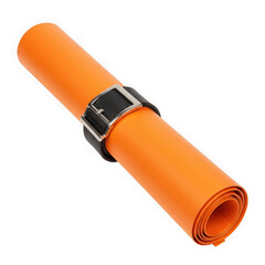 Rolled orange yoga mat with black buckle isolated on transparent background